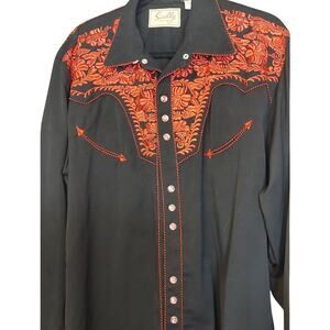 VTG black and red Scully Embroidered Western wear pearl snap front shirt L